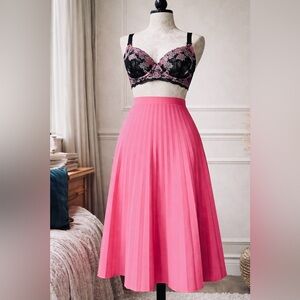 Vintage Pink Pleated Midi Skirt